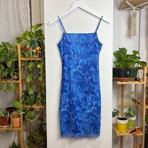 Egoism USA Vintage 90's Blue and‎ Purple Floral Dress Size Medium